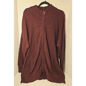Women’s St. John’s Bay Cardigan Sweater Size 2XL Burgundy Long Sleeve Collar